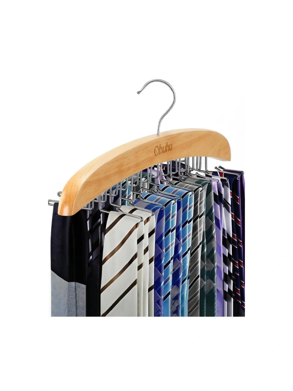Wooden Multi-Tie & Scarf Hanger in Natural Brown